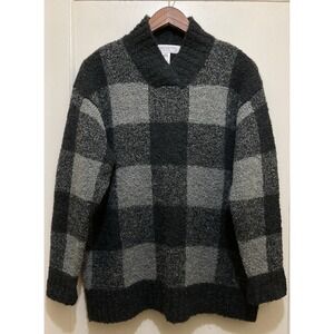 Jones New York Mohair Wool Boucle Sweater Womens M Gray Black Buffalo Check Cozy